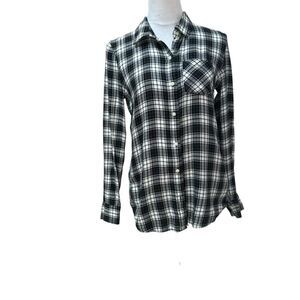 Black and White Plaid Flannel Shirt Long Sleeve Classic‎